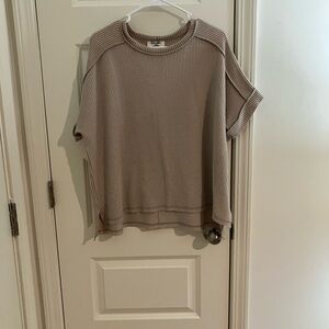 Zenana Outfitters Beige Ribbed Short Sleeve Top